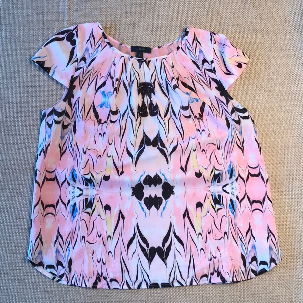 J. Crew cap sleeve marble pink print top size 8